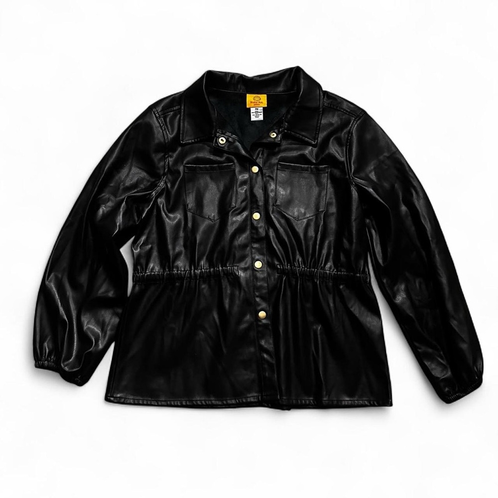 Ruby Rd. Peplum Faux Leather Bottom Up Longsleeve